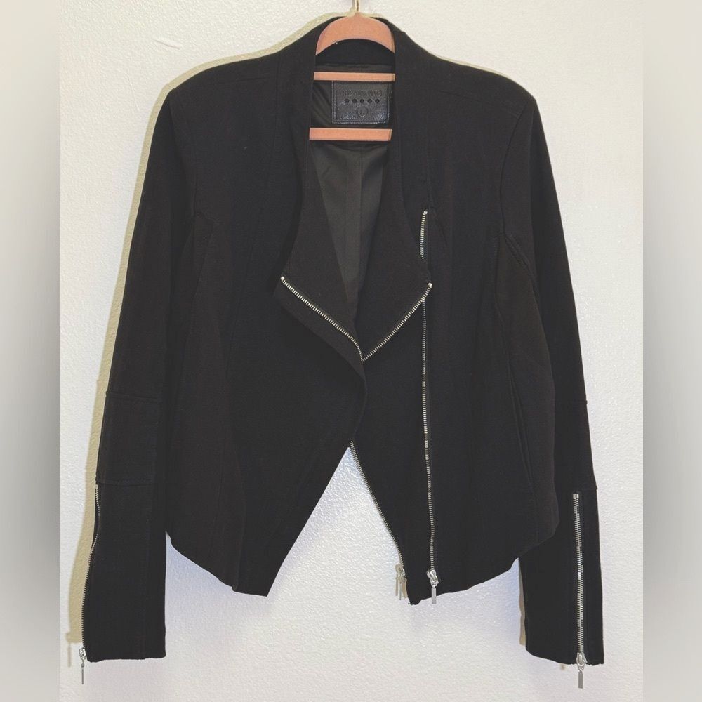Anthropologie BLANK NYC - Black Moto Blazer with Mesh Detail Cropped - size L